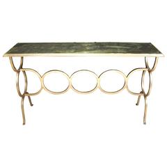 French Art Deco Style Mirrored Console Table Steel Base