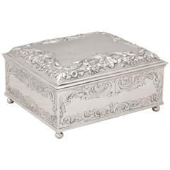 Victorian Sterling Silver Table/Jewelry Box with Hinged Lid and Ball Feet