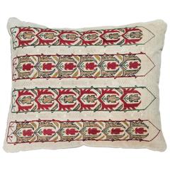 Greek Island Embroidery Pillow, Crimson, Gold, Green, Lime Green, Natural Linen