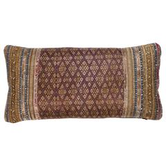 Chinese Hill Tribe Silk Ribbon Pillow.  Brown, Blue, Red, Gold and Ivory.