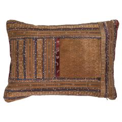 Chinese Hill Tribe Silk Ribbon Pillow.  Brown, Blue, Red, Ivory.