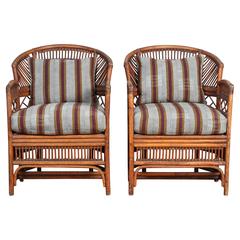 Pair of Rattan Chairs with Vintage African Textile Cushions