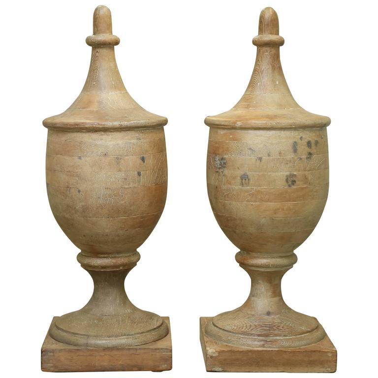 Pair of Very Large Vintage Wooden Finials For Sale at 1stdibs