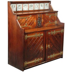 Antique John Pollard Seddon attr, Gothic Revival Oak Sideboard, Minton Shakespeare Tiles