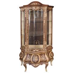 French Louis XVI Style Display Cabinet Marqeutry Inlay Bijouterie