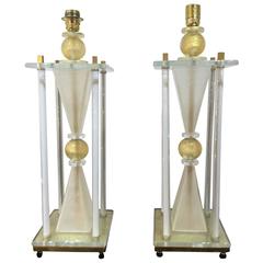 Pair of Italian 'Hour Glass' Lamps in Murano Glass 1