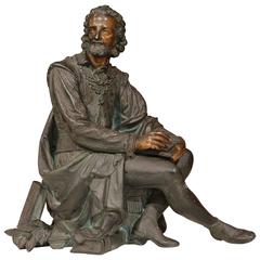 19th Century French Polychrome Spelter Sculpture of Philosopher Holding Book