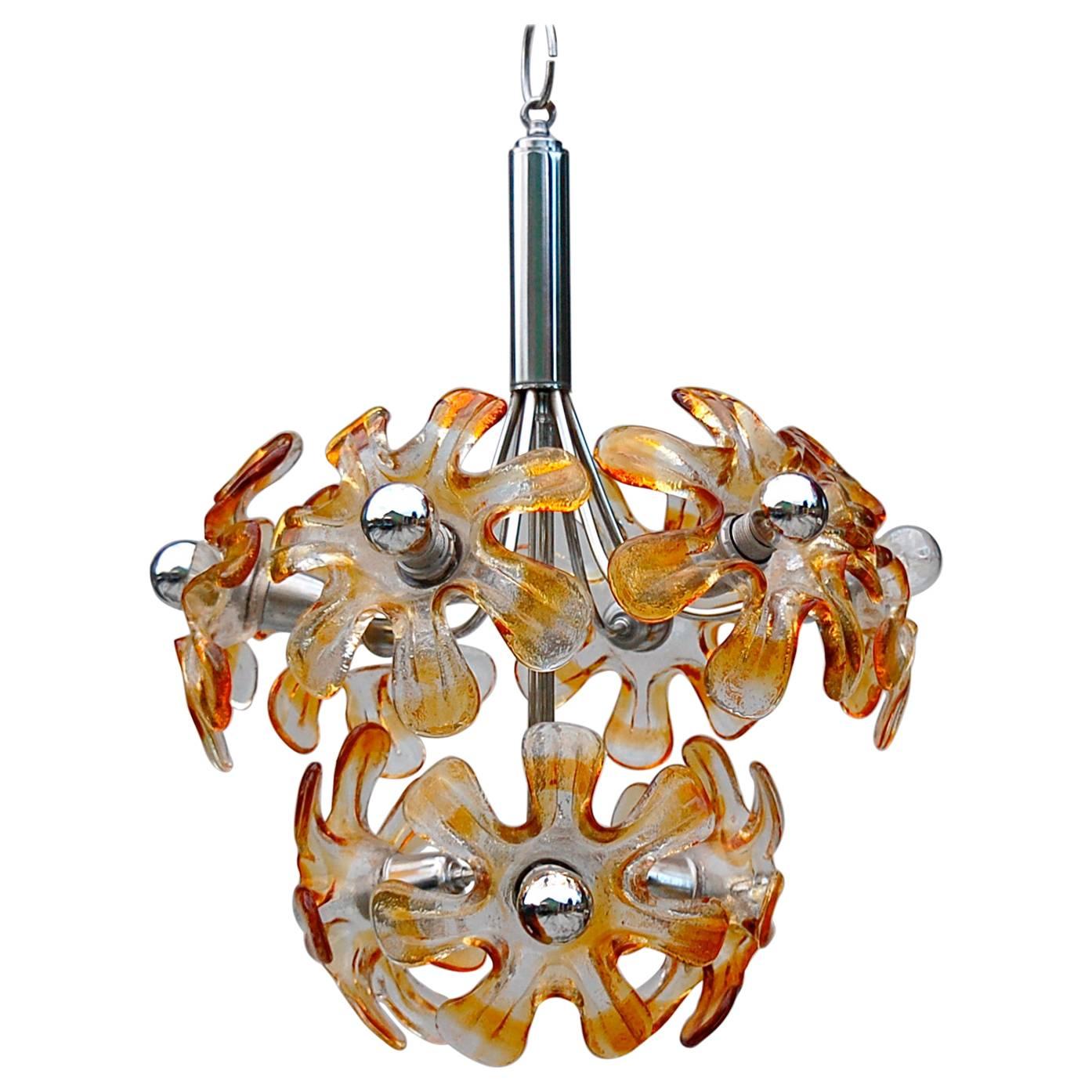 Murano Glass Flower Pendant lamp by Mazzega, Italy circa 1970s For Sale