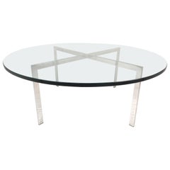 Mesa de centro cromada circular con base en "x" moderna de mediados de siglo