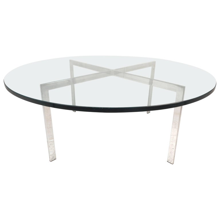 MidCentury Modern "x" Base Circular Chrome Coffee Table For Sale at