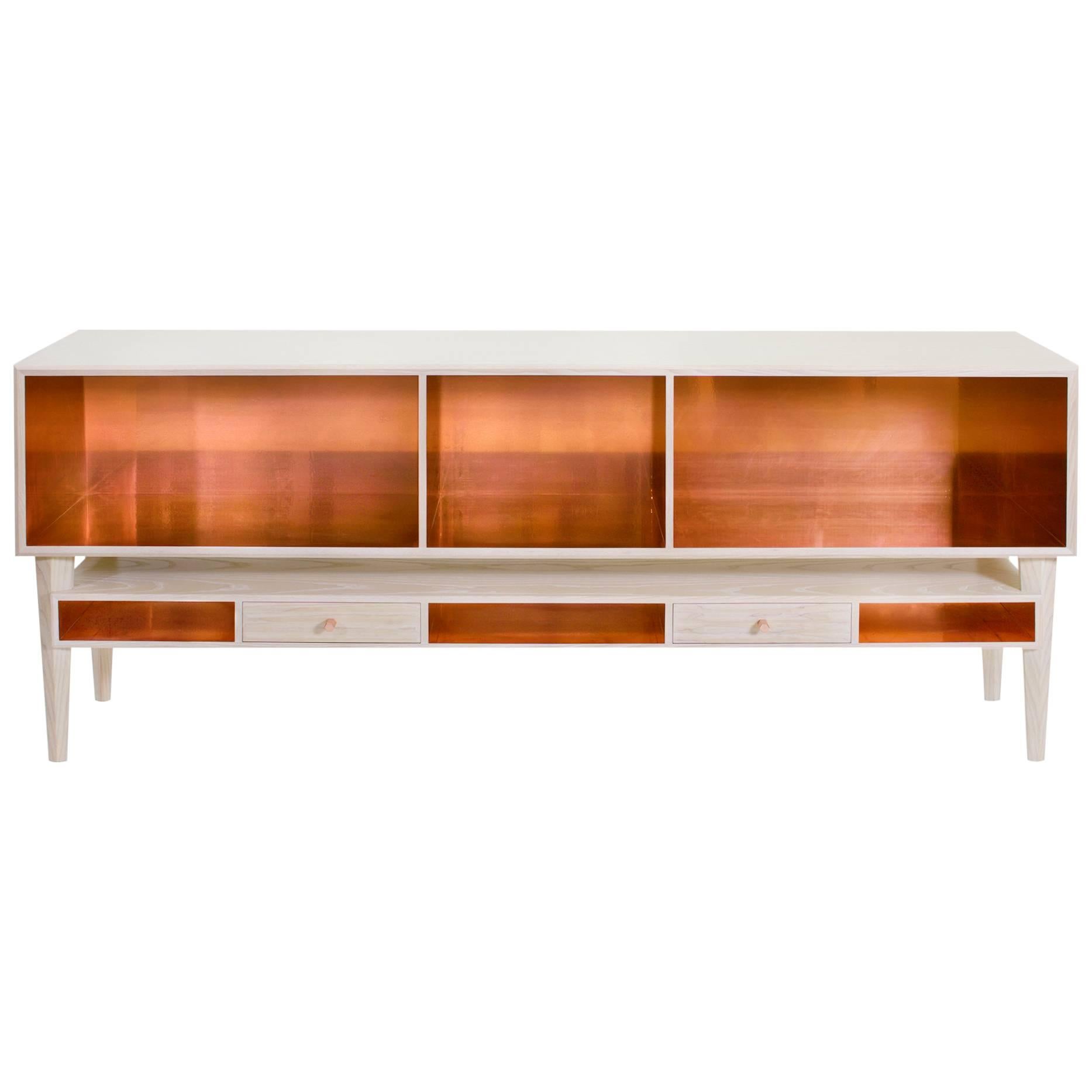 Rockport Credenza or Sideboard in White Ash with Copper Hardware For Sale