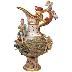 Antique MEISSEN HUGE EWER THE FIRE FOUR ELEMENTS BY KAENDLER height 26.18 inches c.1860