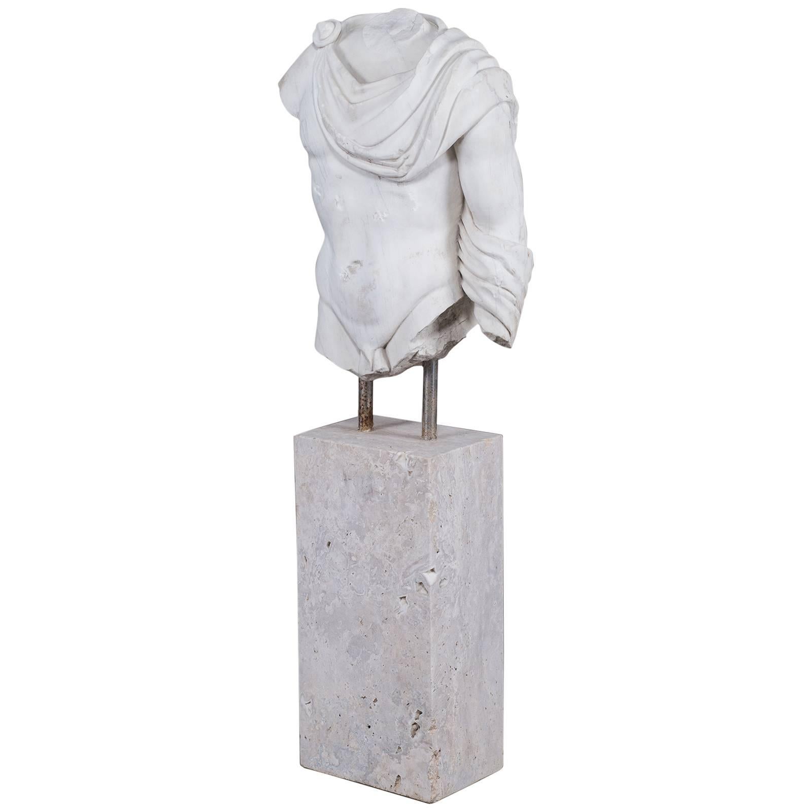 Vintage Italian Marble Torso of a Youth Mounted on a Marble Base, circa 2000