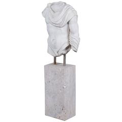 Vintage Italian Marble Torso of a Youth Mounted on a Marble Base, circa 2000 4