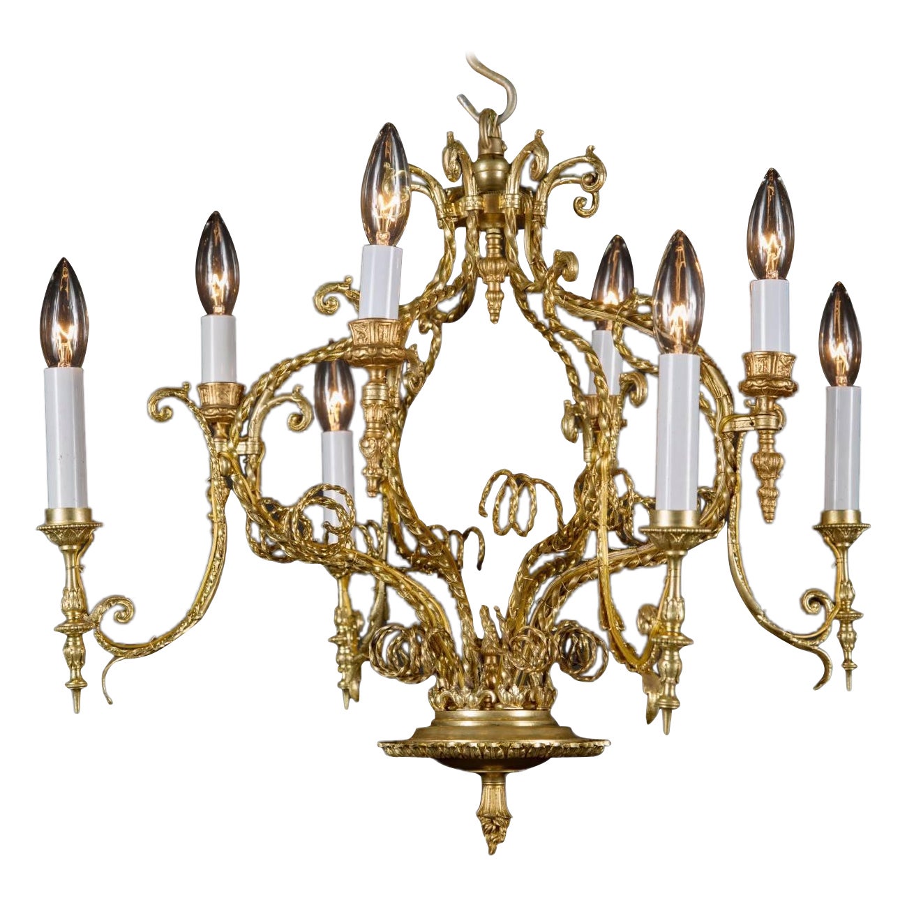 Louis XVI Bronze d’Ore Chandelier with Scroll Motif, French Mid-19th Century