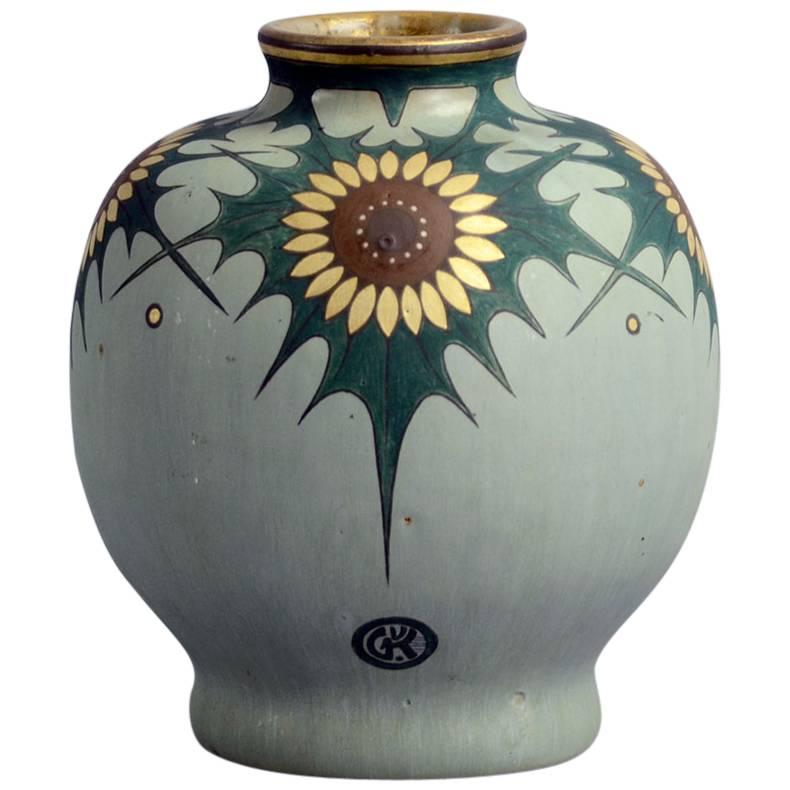 Hand-Painted stoneware vase by Carl Halier, Patrick Nordstrom and Gustav Kohl