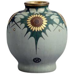 Antique Hand-Painted stoneware vase by Carl Halier, Patrick Nordstrom and Gustav Kohl