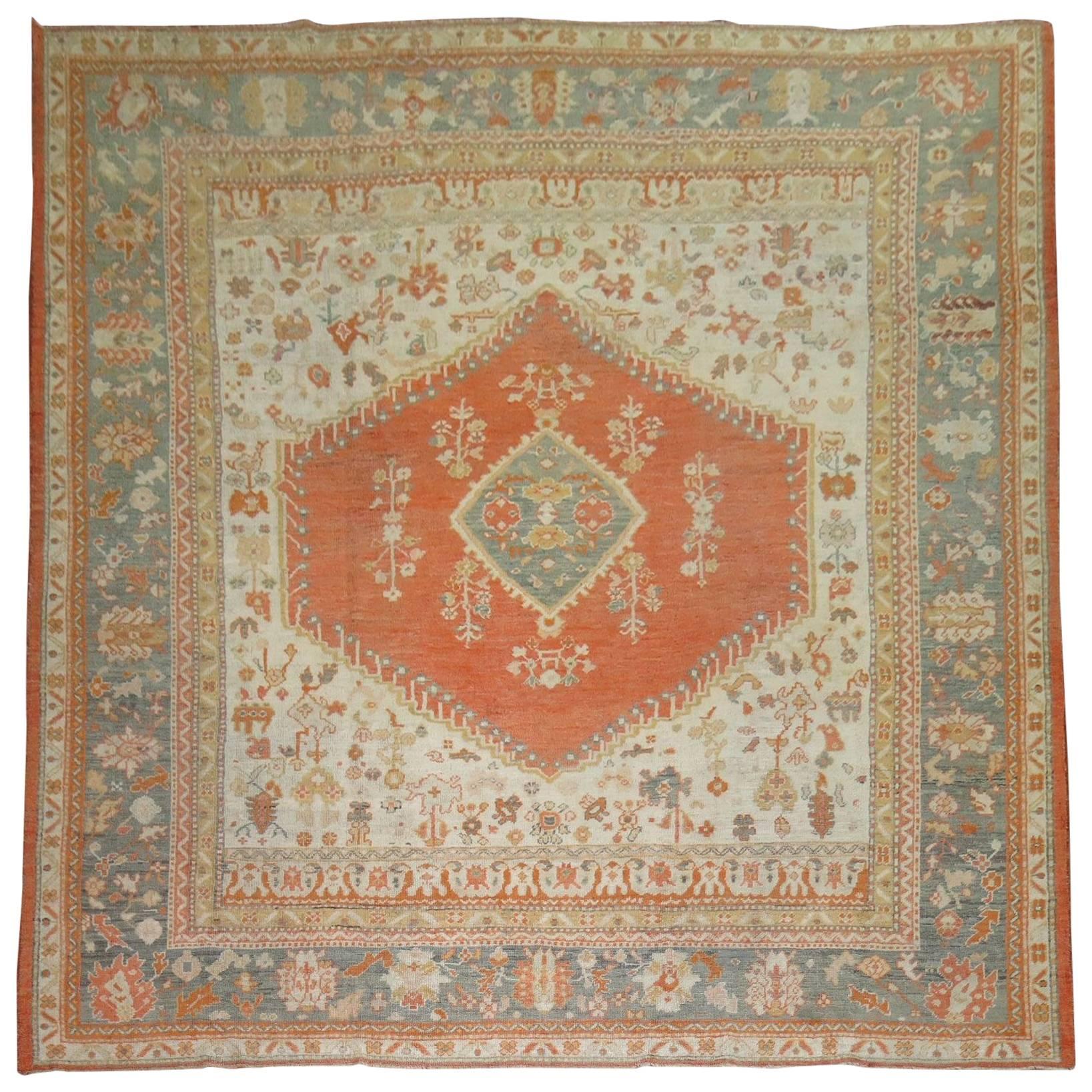 Square Antique Turkish Oushak Rug