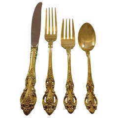 Grand Victorian by Wallace Sterling Silver Flatware Service 8 Set Gold Vermeil 