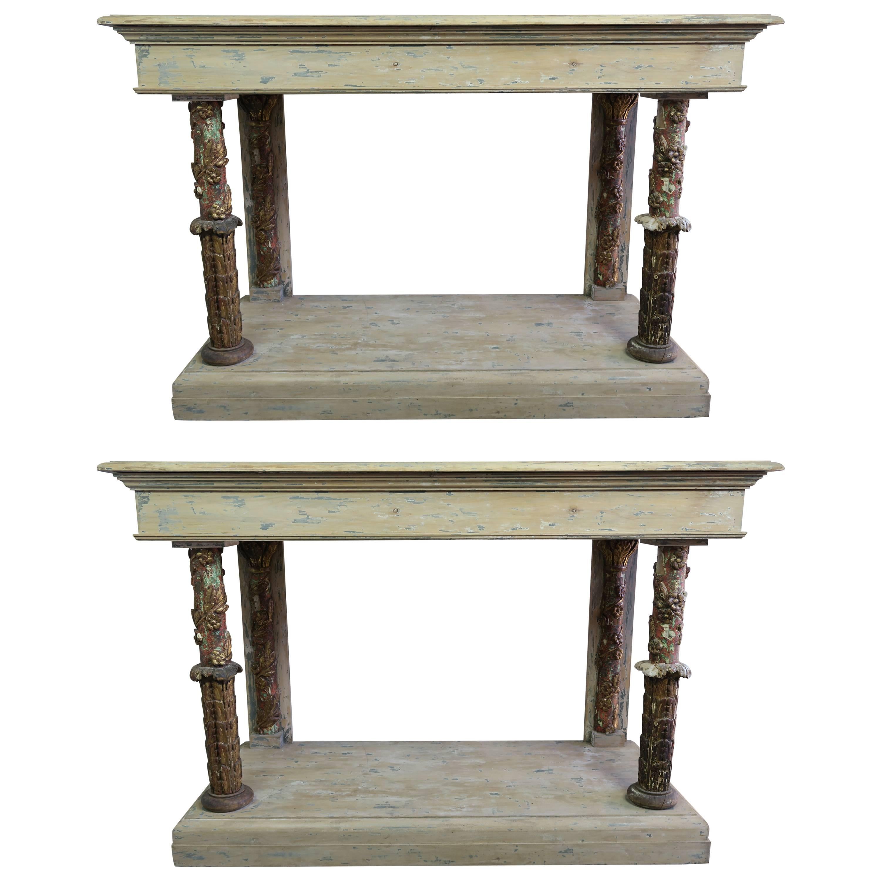 Pair of Italian Painted and Parcel-Gilt Consoles