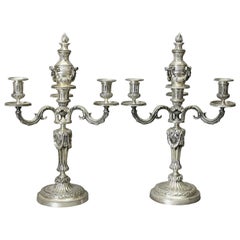 Pair of Louis XVI Style Silvered Bronze Candelabra