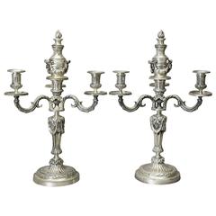 Pair of Louis XVI Style Silvered Bronze Candelabra 3