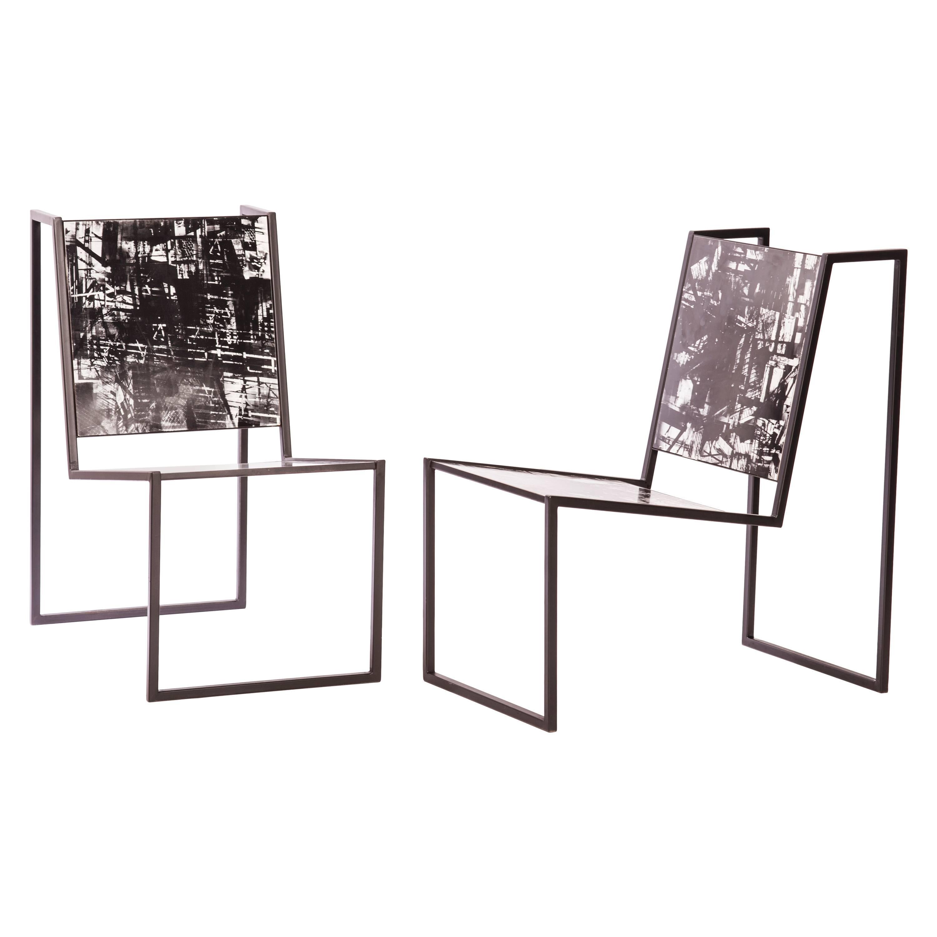 Steel and Tile Chiaroscuro Chairs by Pedro Barrail For Sale