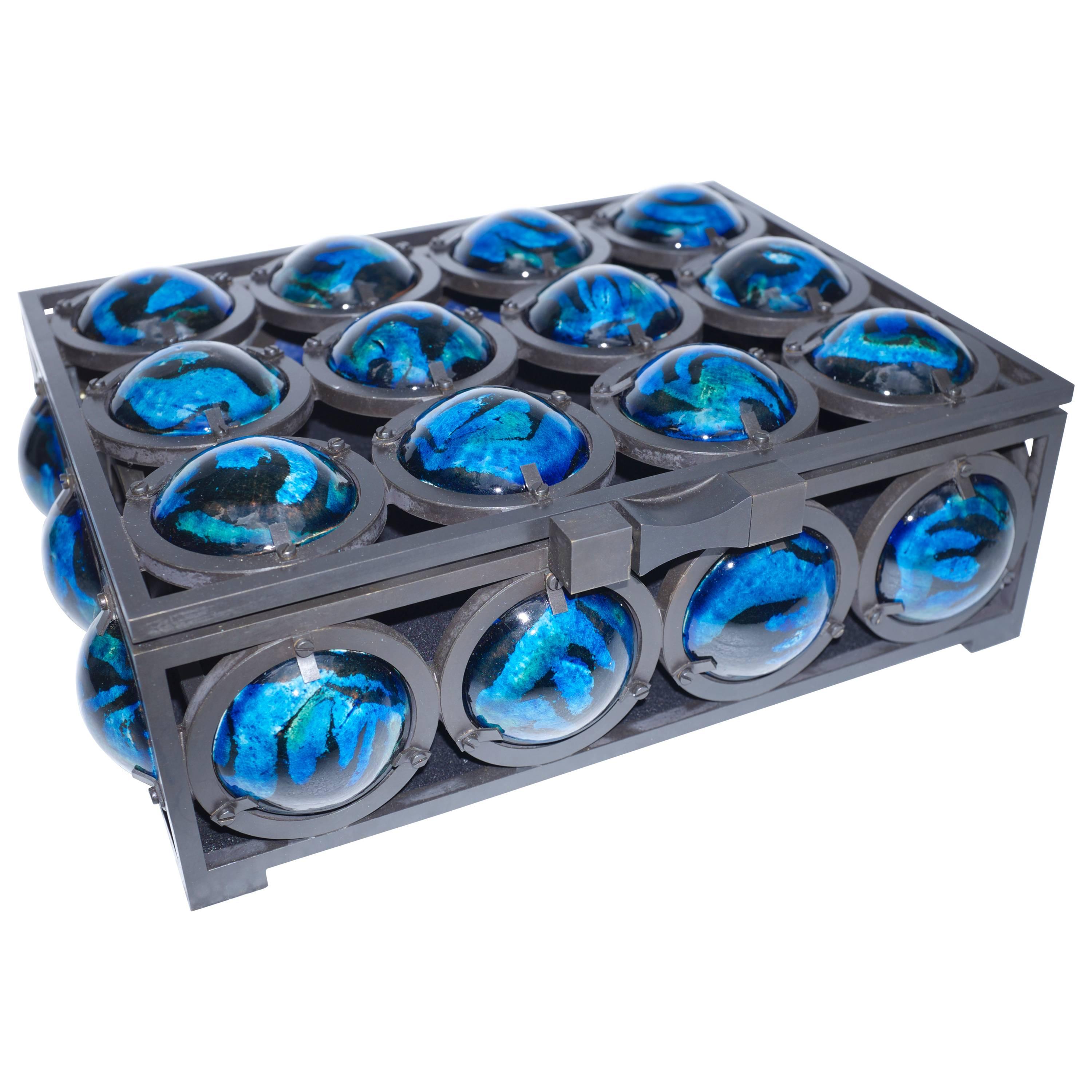 Iron and Blue Lava Stone Jewel Box by Christophe Côme