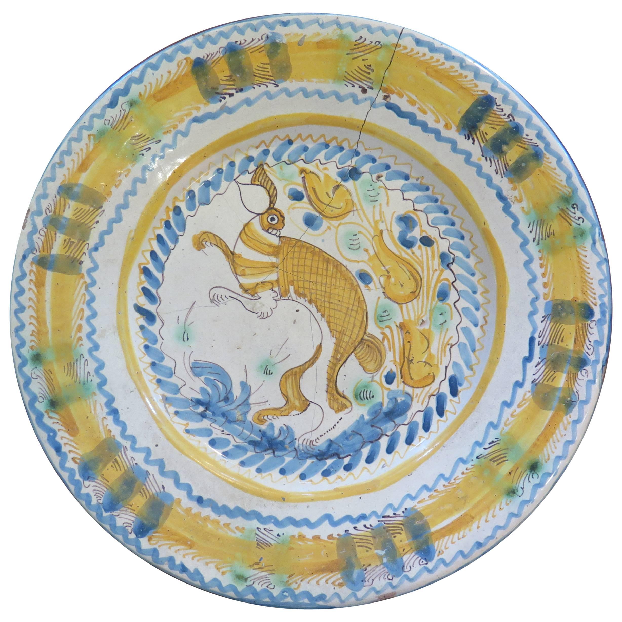 18th-19th Century Spanish Rabbit Plate