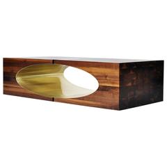 Ellipse Coffee Table Sculpted in Solid Walnut and Brass by Newell Design