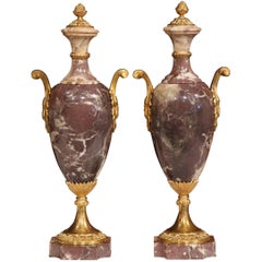 Pair of 19th Century French Louis XVI Marble and Bronze Cassolettes Mantel Urns