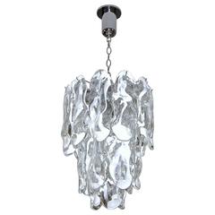 Murano Textured White Clear Glass Chandelier by Mazzega