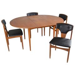 1970s Mid-Century Teak Extendable Dining Table and Four with Vinyl Upholstery