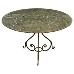 Antique French Iron Base Tavern Table with a Marble Top