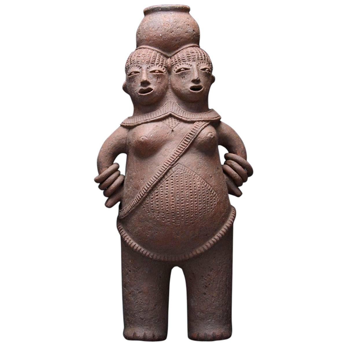 African Mangbetu Terracotta Vessel in the Shape of Conjoined Twins For Sale