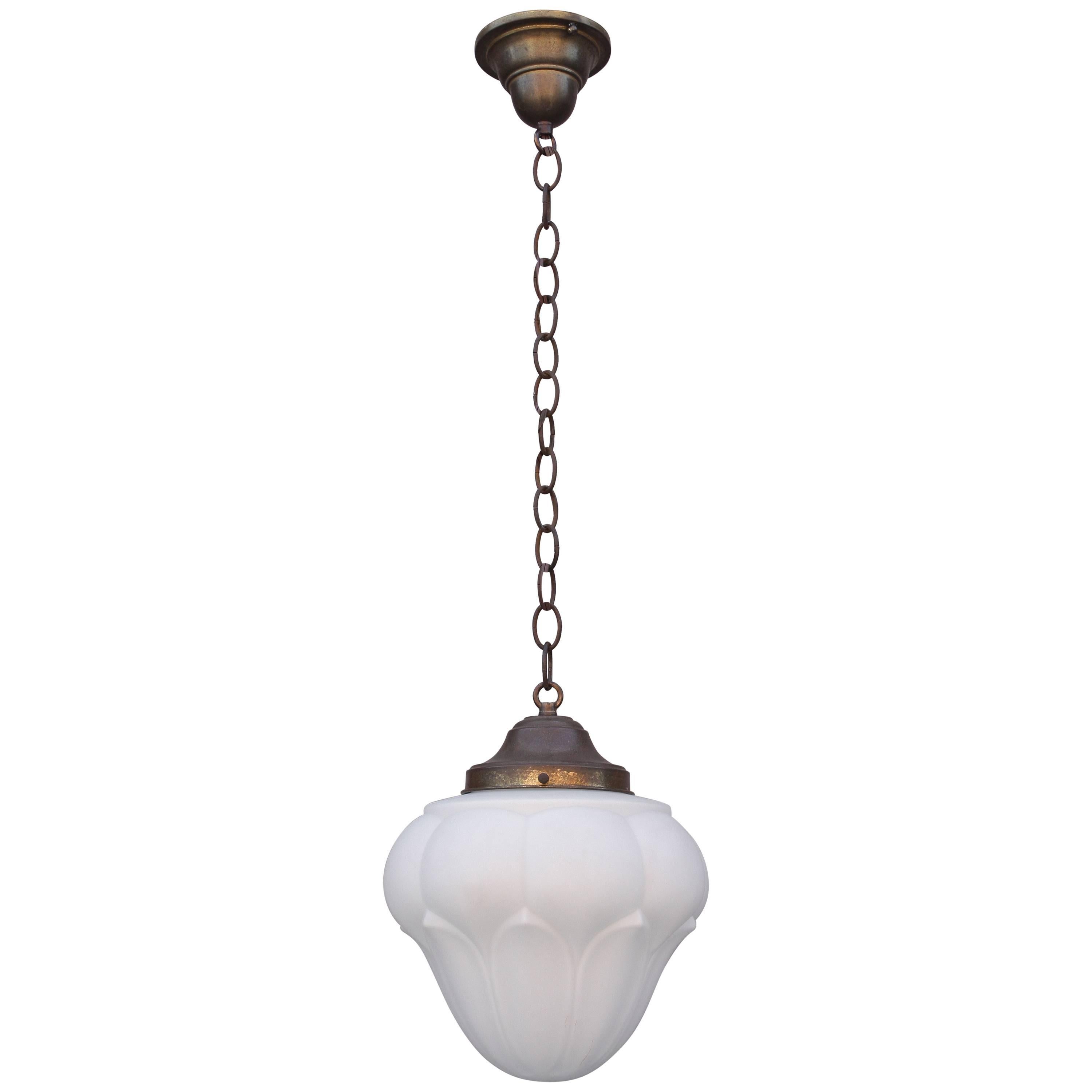Acorn Shaped 1930s Milk Glass School House Pendant