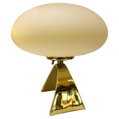  Polished Brass Arch Base & Mushroom Glass Lampshade Lamp by Laurel Lamp Co