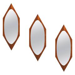 Set of Three Mid-Century Diamond Shape Walnut Mirrors