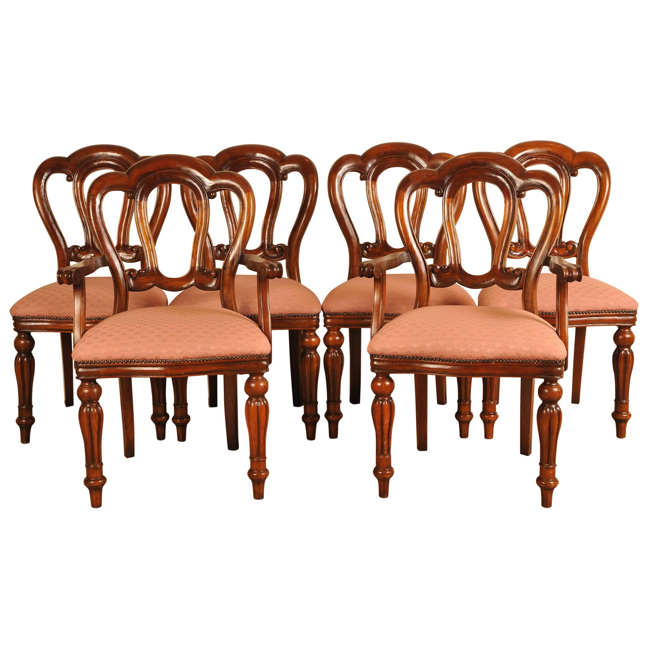 Six Victorian Style Dining Chairs Admiralty Mahogany Balloon Back For Sale