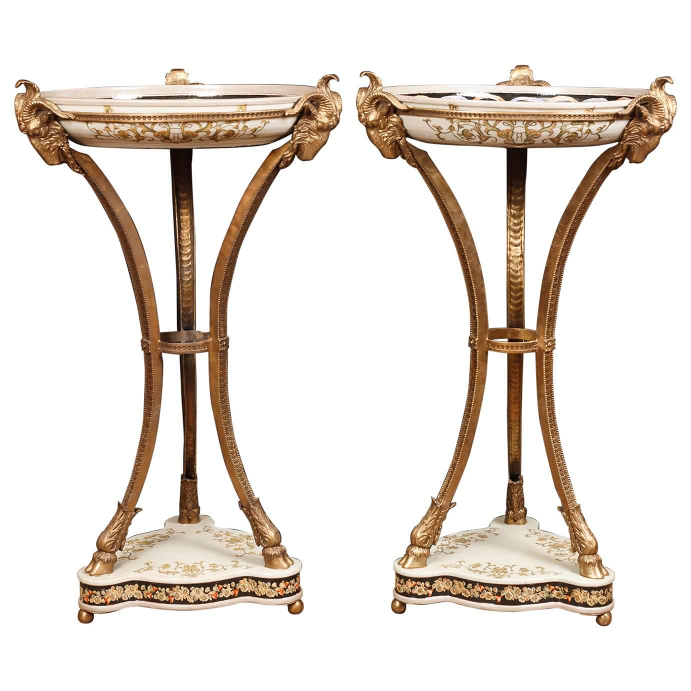 French Empire Style Ormolu Porcelain Torcheres Plant Stands Jardineres For Sale