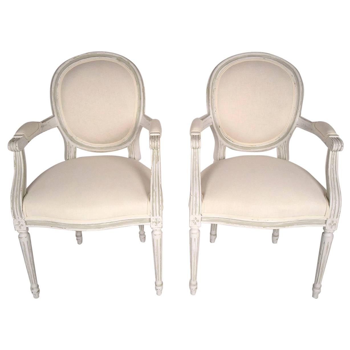 Pair of Painted French Louis XVI Style Armchairs