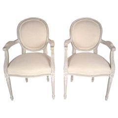 Pair of Painted French Louis XVI Style Armchairs