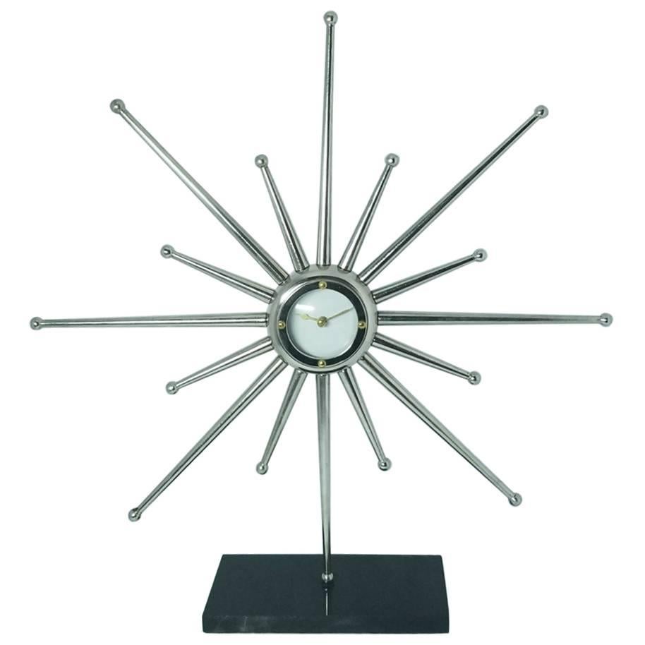 Mid-Century Steel Starburst Pedistool Clock For Sale