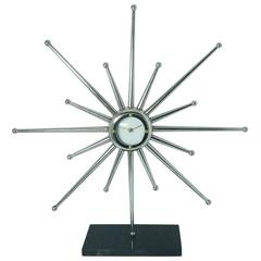 Vintage Mid-Century Steel Starburst Pedistool Clock