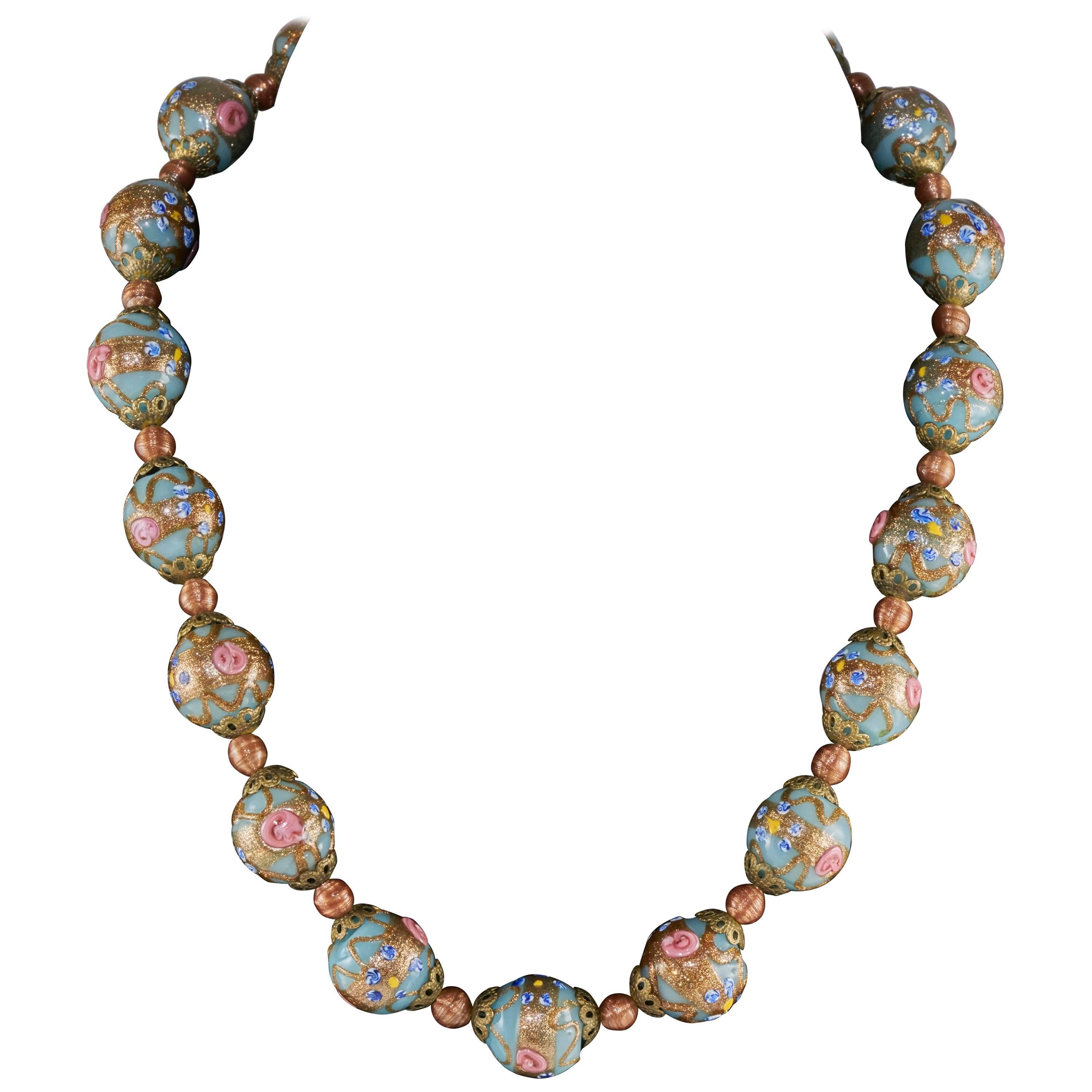 Vintage Cloisonne Hand Painted Beautiful Necklace - Artfully Unique.