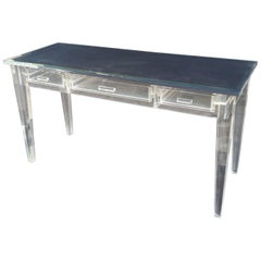 Elegant Lucite Desk with Mirror Top Style of Charles Hollis Jones