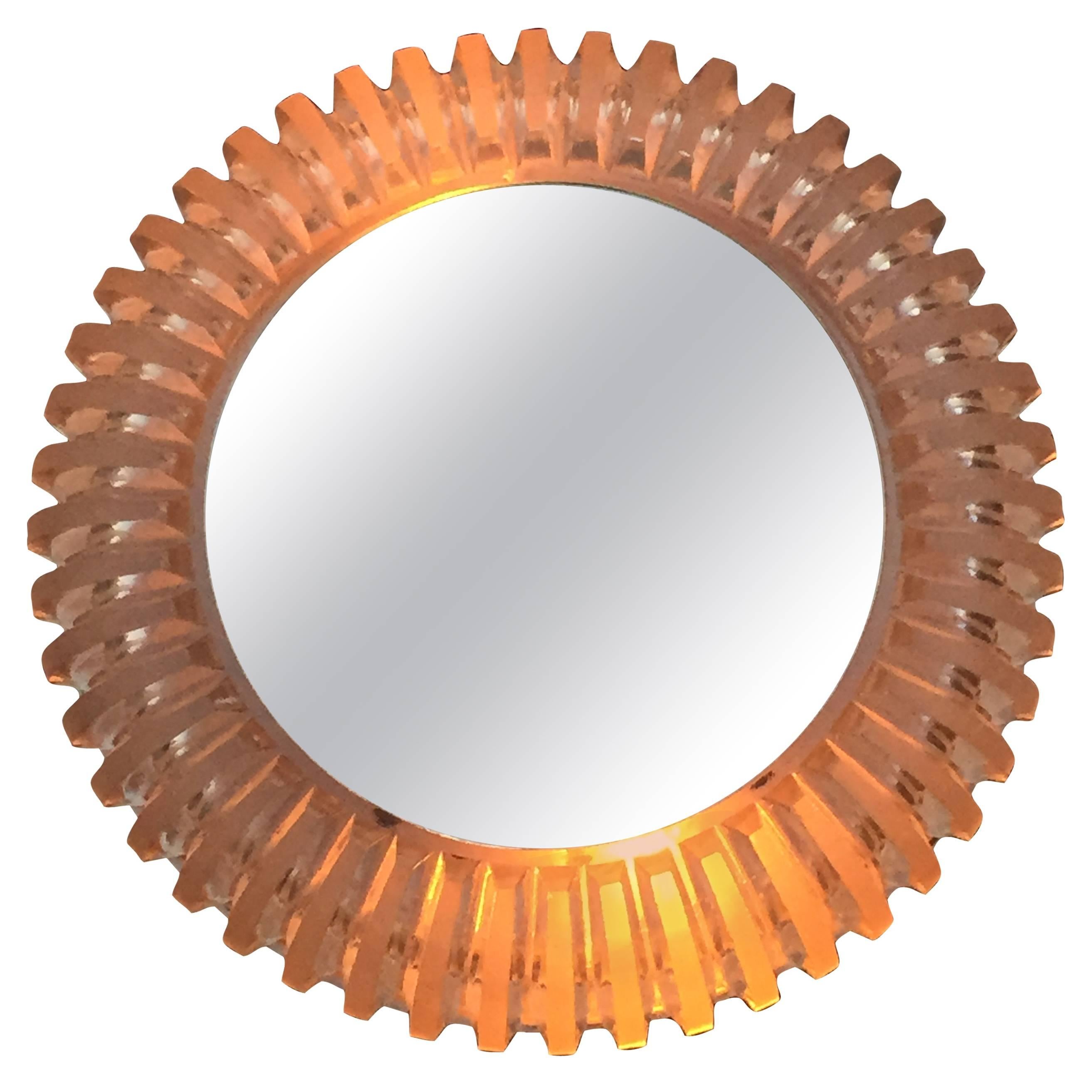 Petite Illuminated Mirror with Frosted Glass Attributed to Hillebrand