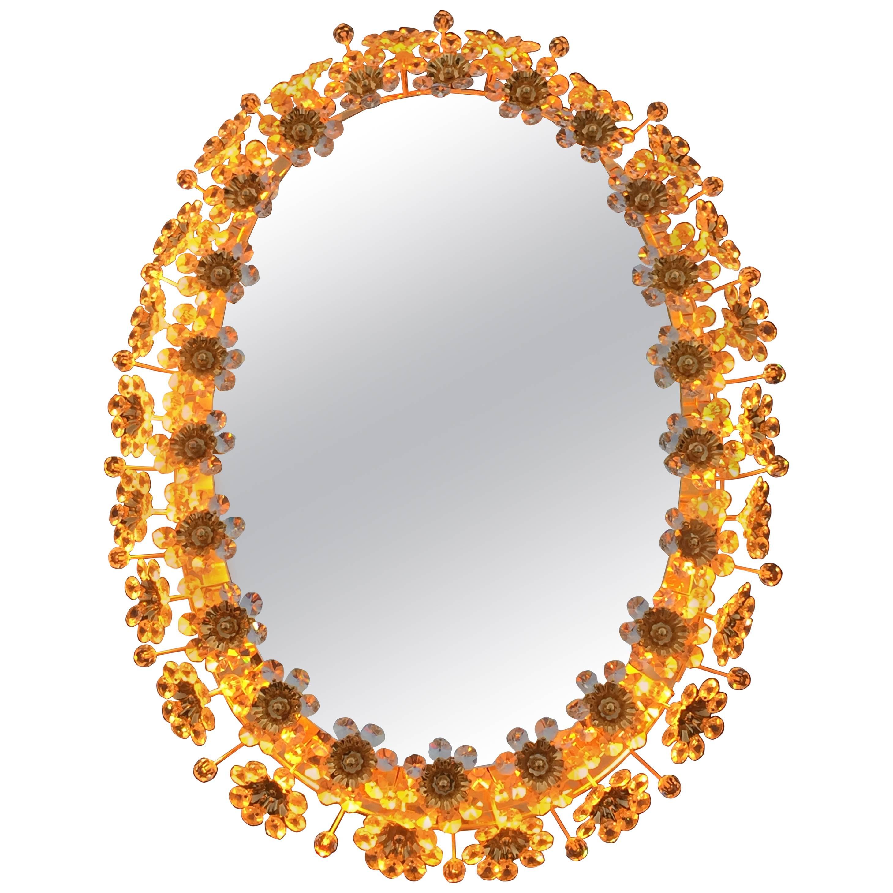 Illuminated Mirror with Crystal Flowers by Palwa