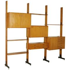 Bookcase Adjustable Elements Teak Veneer Vintage, Italy, 1950s-1960s