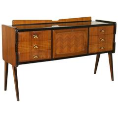 Vintage Cabinet with Drawers and Dry Bar Rosewood Veneer Glass Brass, Italy